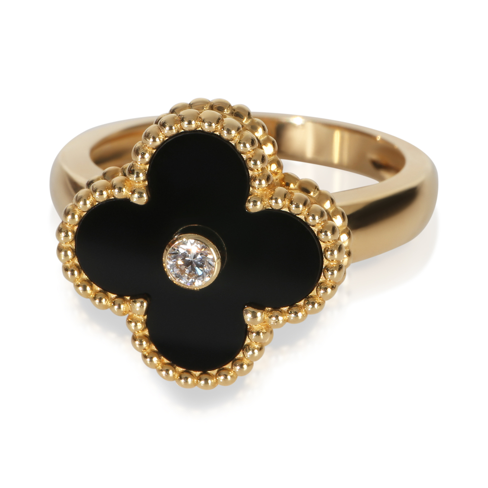 Van Cleef & Arpels Yellow Gold Onyx and Diamond Vintage Alhambra Ring